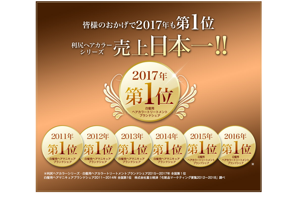 皆様のおかげで2015年も第1位！利尻ヘアカラーシリーズ売上日本一！！