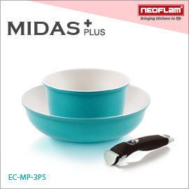 免運費 韓國NEOFLAM Midas Plus系列 陶瓷不沾鍋具組3件式(電磁)-翡翠綠 EC-MP-3PS - 限時優惠好康折扣